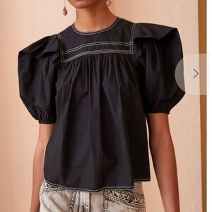 Ulla Johnson Black Puff-Sleeve Cotton Top